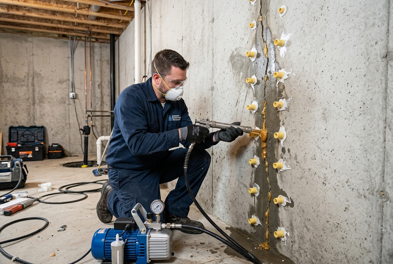 Basement seepage waterproofing project